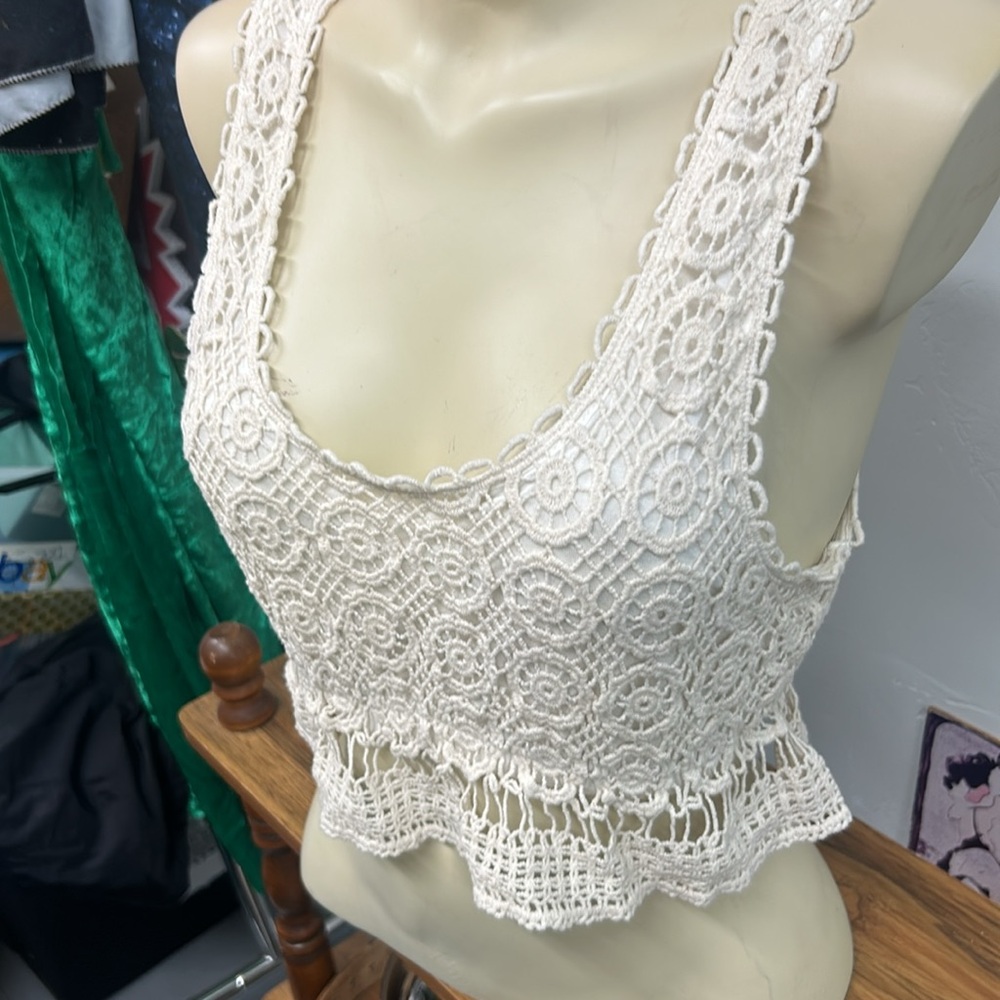 Crochet Hippie Boho Top in Cream by Wet Seal